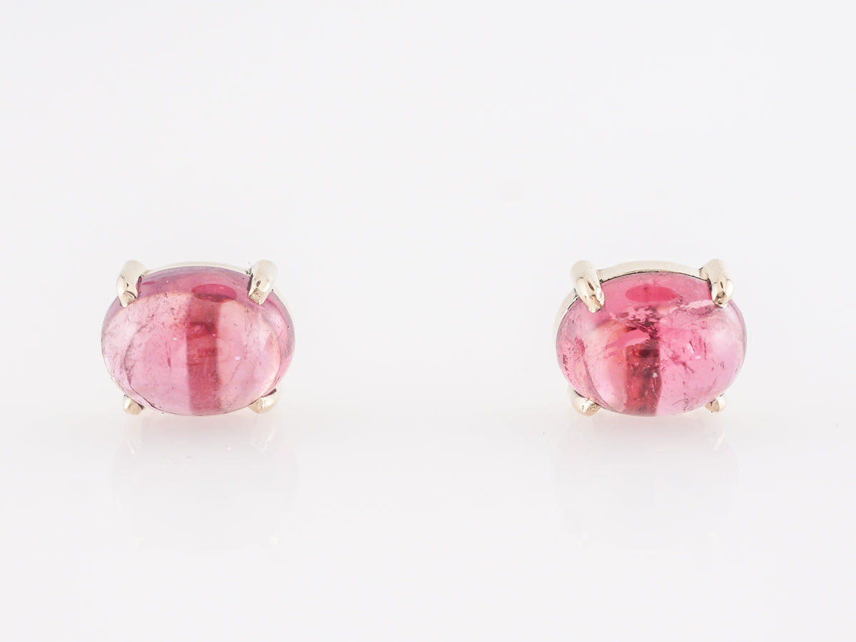 Cabochon Pink Tourmaline Earrings in 14k Yellow Gold
