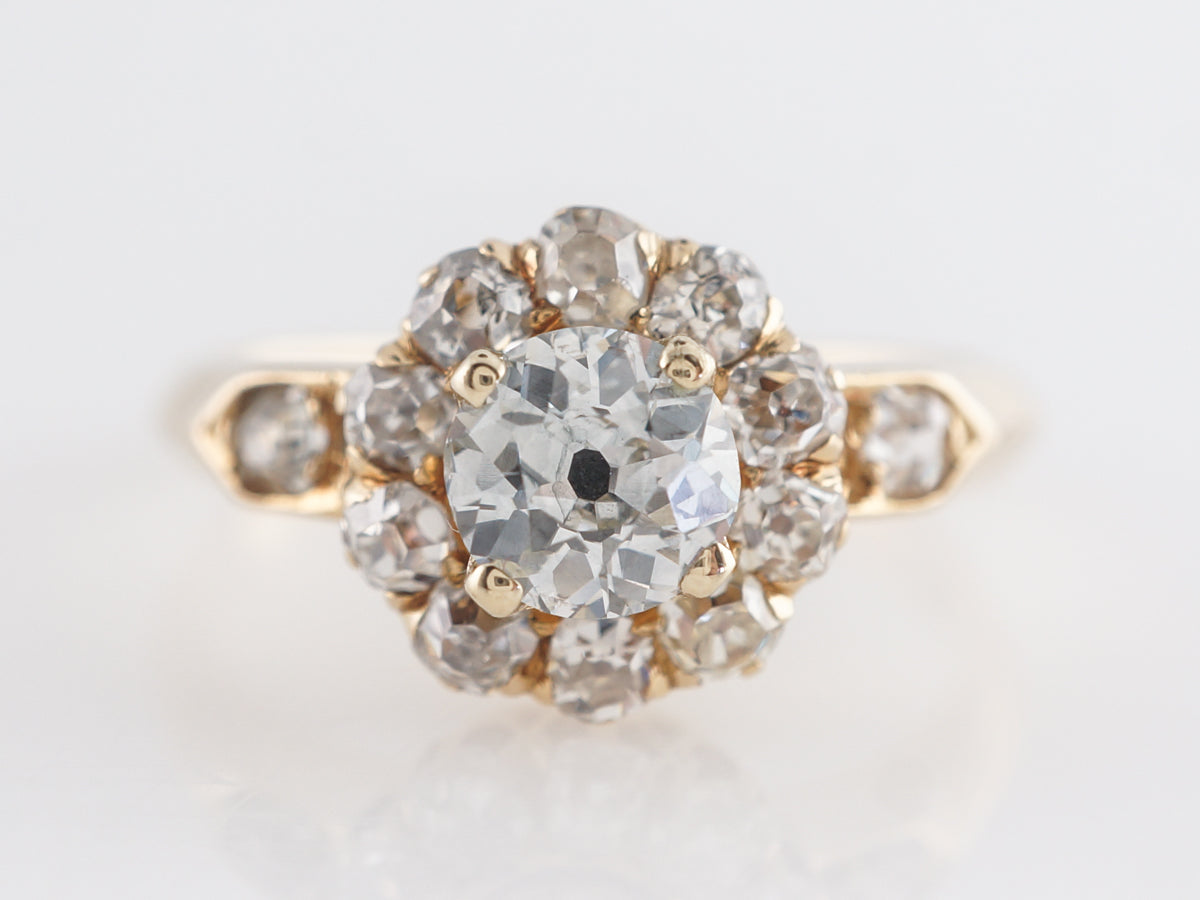 Vintage Mine Cut Halo Diamond Engagement Ring in Yellow Gold