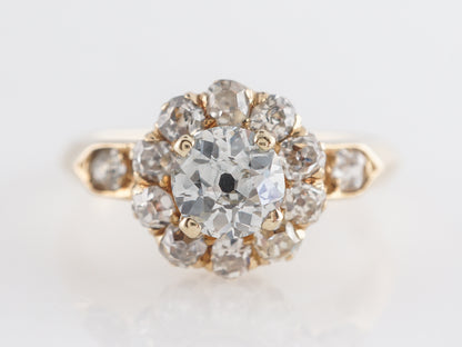 Vintage Mine Cut Halo Diamond Engagement Ring in Yellow Gold