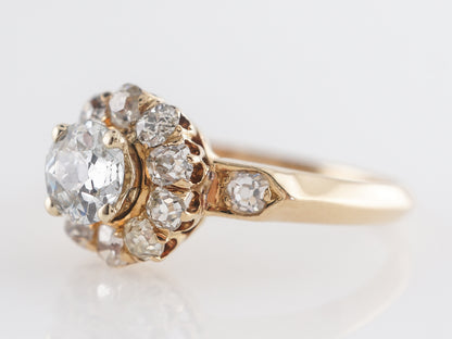 Vintage Mine Cut Halo Diamond Engagement Ring in Yellow Gold