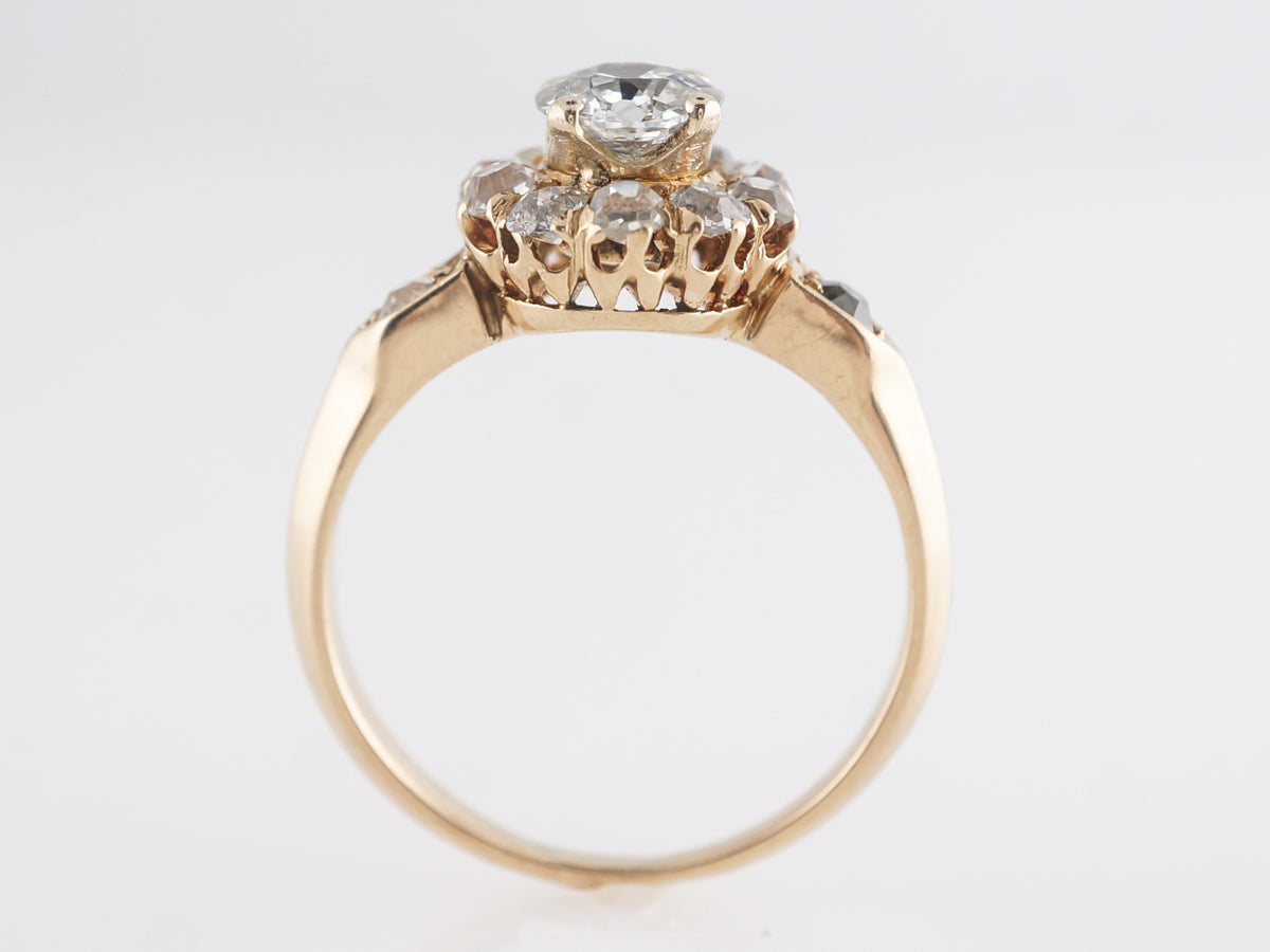 Vintage Mine Cut Halo Diamond Engagement Ring in Yellow Gold