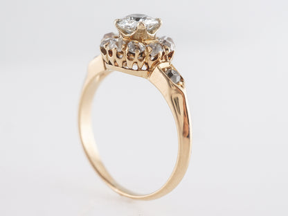 Vintage Mine Cut Halo Diamond Engagement Ring in Yellow Gold