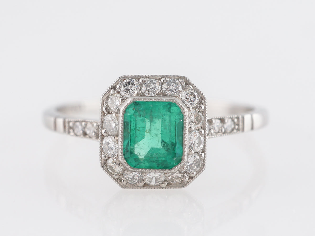 Square Cut Emerald & Diamond Right Hand Ring in Platinum