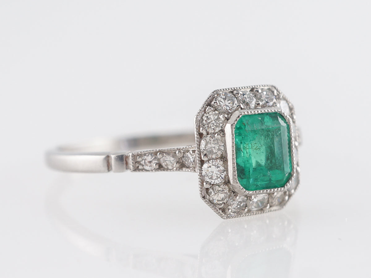 Square Cut Emerald & Diamond Right Hand Ring in Platinum