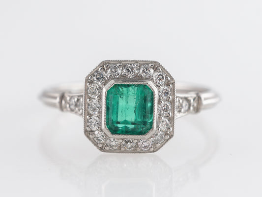 Square Emerald Cut Ring w/ Diamonds in Platinum