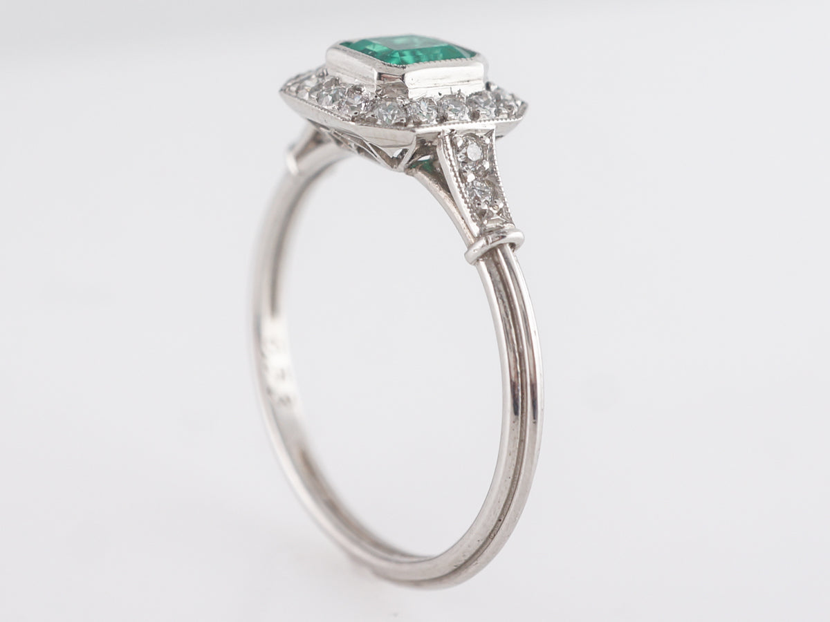 Square Emerald Cut Ring w/ Diamonds in Platinum
