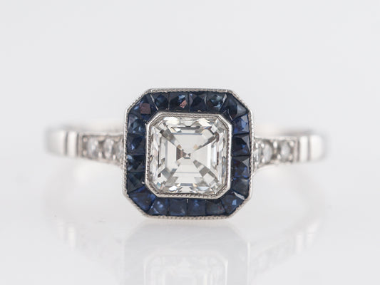 Asscher Cut Diamond & Sapphire Engagement in Platinum