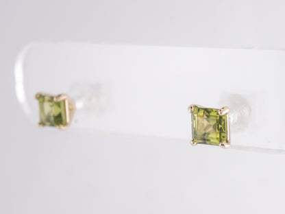 Square Cut Peridot Stud Earrings in 14k Yellow Gold