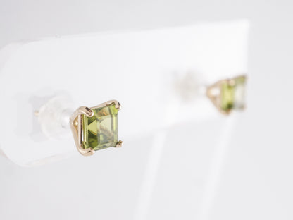 Square Cut Peridot Stud Earrings in 14k Yellow Gold