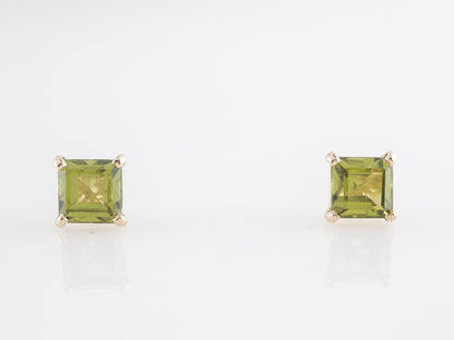 Square Cut Peridot Stud Earrings in 14k Yellow Gold