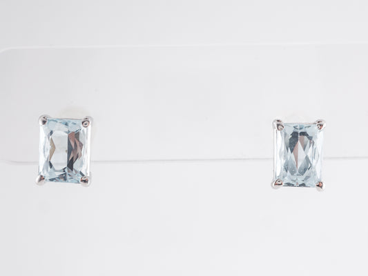 Emerald Cut Aquamarine Earrings in 18k