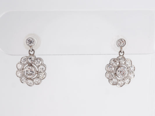 1.80 European Diamond Cluster Earrings in Platinum