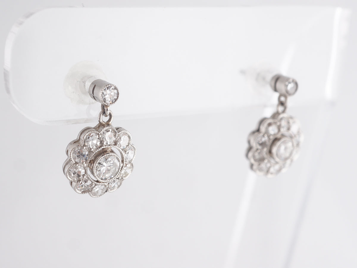 1.80 European Diamond Cluster Earrings in Platinum