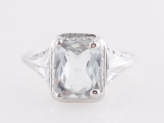 Emerald Cut Emerald Aquamarine Ring in 14k White Gold