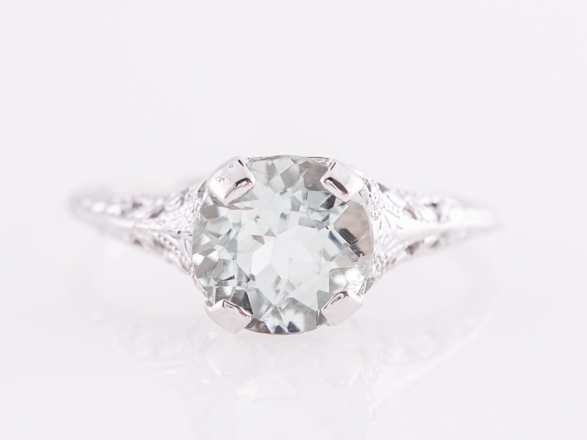 Art Deco Filigree Aquamarine Engagement Ring in White Gold