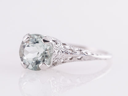 Art Deco Filigree Aquamarine Engagement Ring in White Gold