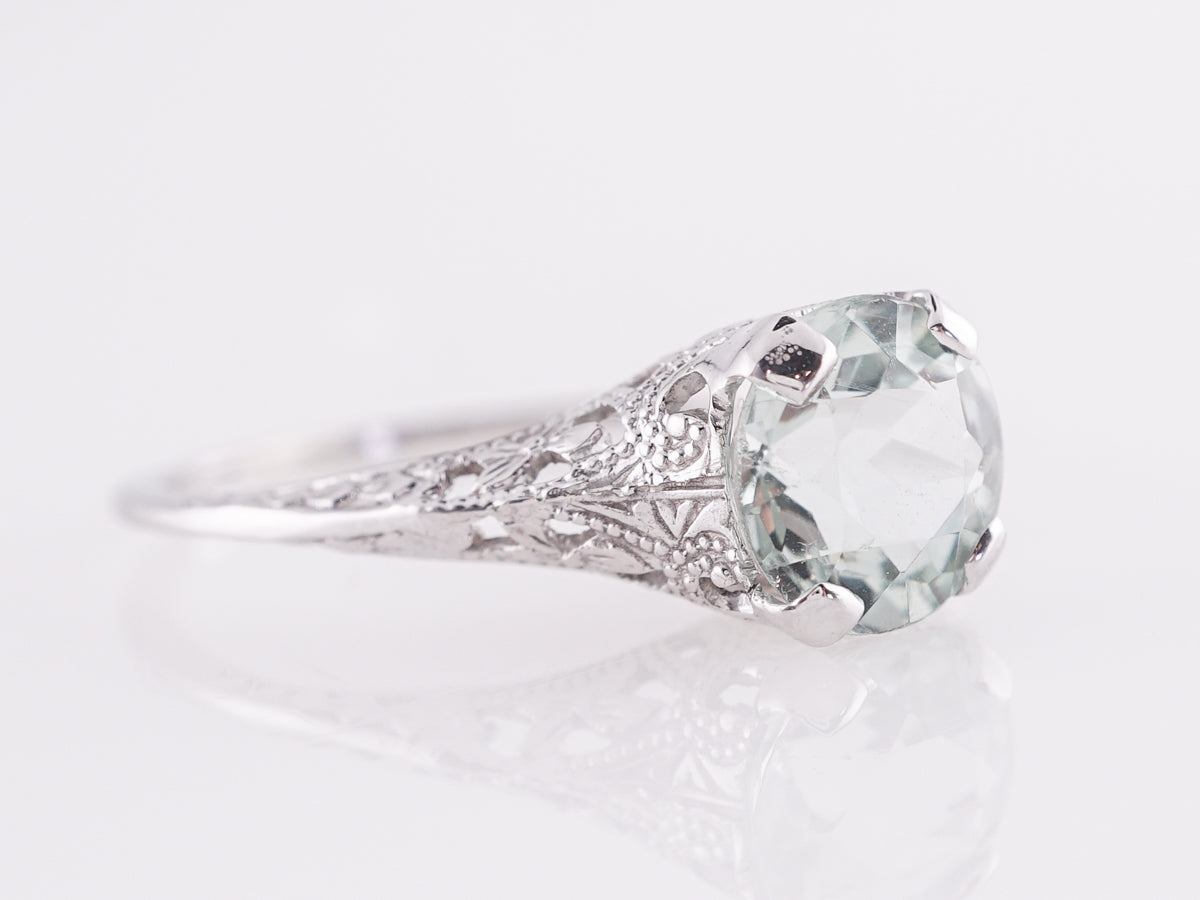 Art Deco Filigree Aquamarine Engagement Ring in White Gold