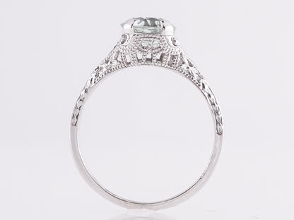 Art Deco Filigree Aquamarine Engagement Ring in White Gold