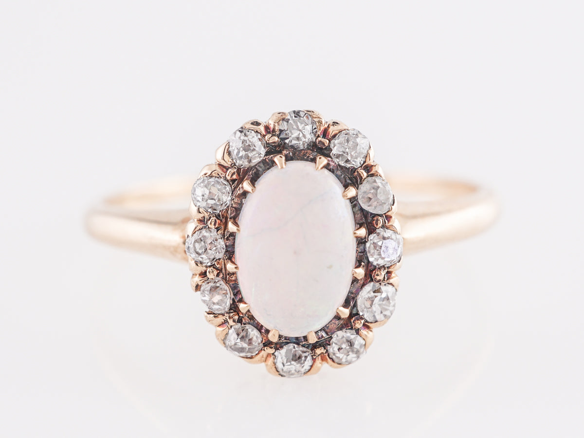 Victorian Opal and Diamond Cocktail Ring 14k Yellow Gold