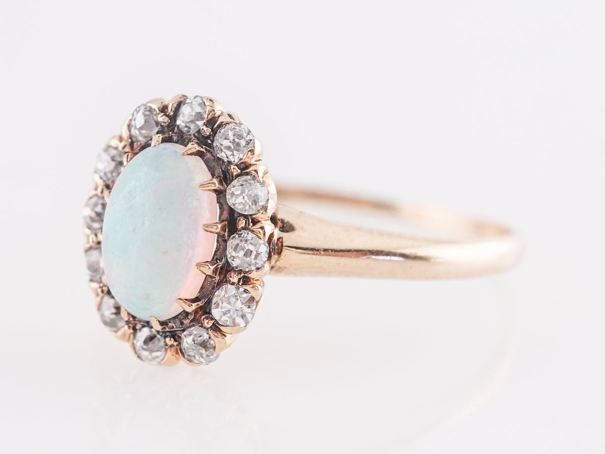 Victorian Opal and Diamond Cocktail Ring 14k Yellow Gold