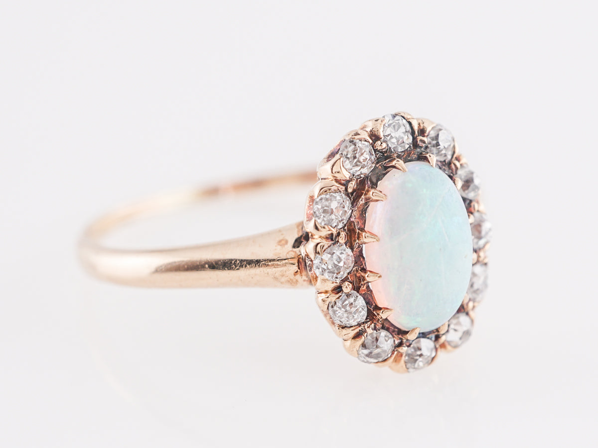 Victorian Opal and Diamond Cocktail Ring 14k Yellow Gold