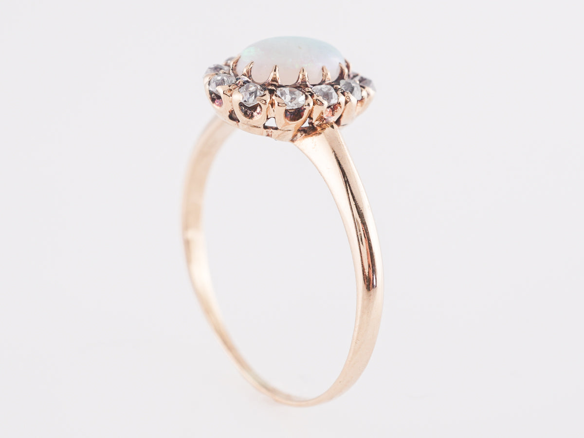 Victorian Opal and Diamond Cocktail Ring 14k Yellow Gold