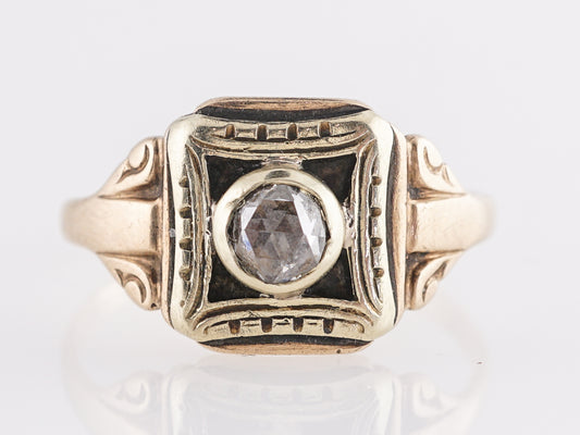 Victorian Rose Cut Diamond Ring w/ Black Enamel in 10k