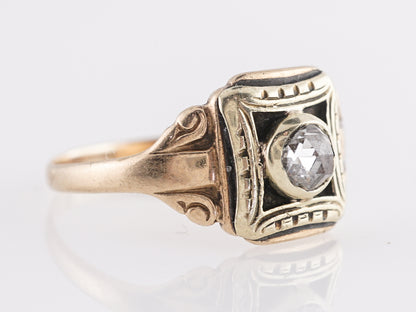 Victorian Rose Cut Diamond Ring w/ Black Enamel in 10k