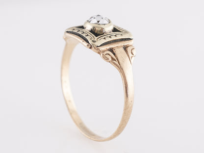 Victorian Rose Cut Diamond Ring w/ Black Enamel in 10k