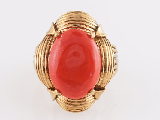 Vintage Mid-Century Coral Ring in 14K Yellow Gold