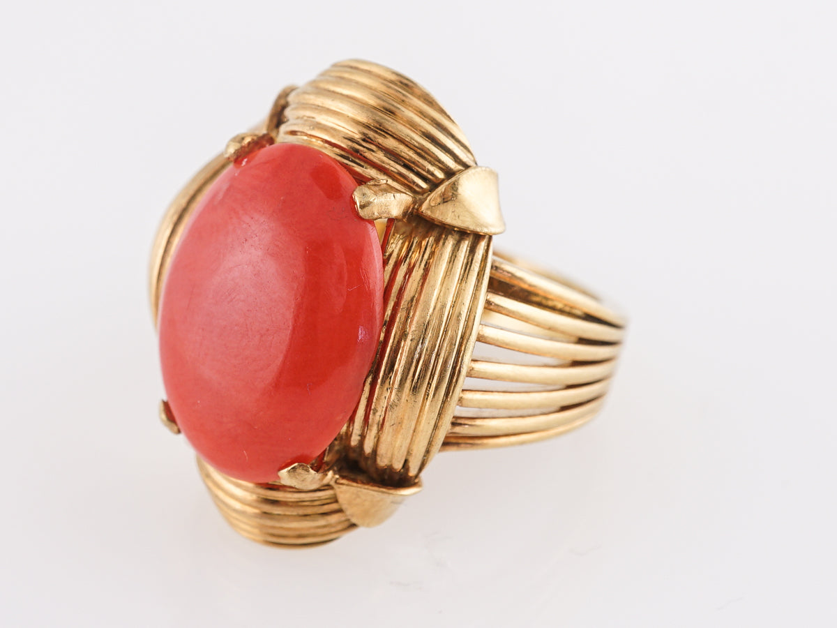Vintage Mid-Century Coral Ring in 14K Yellow Gold