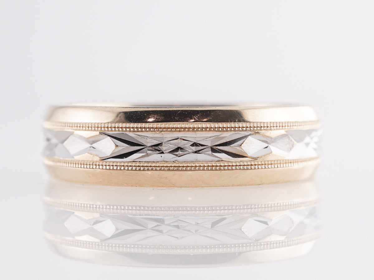 Two Toned Geometric Gold Wedding Band in 14k