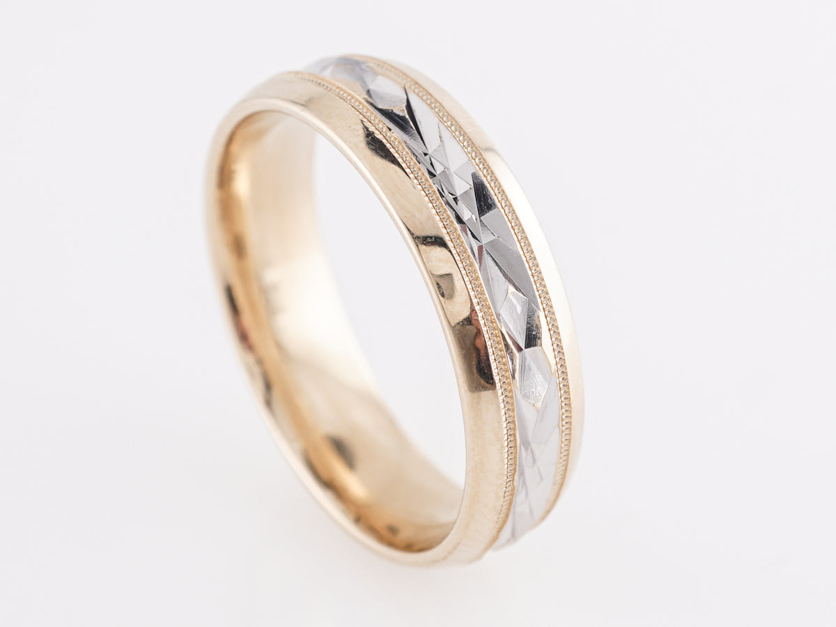 Two Toned Geometric Gold Wedding Band in 14k