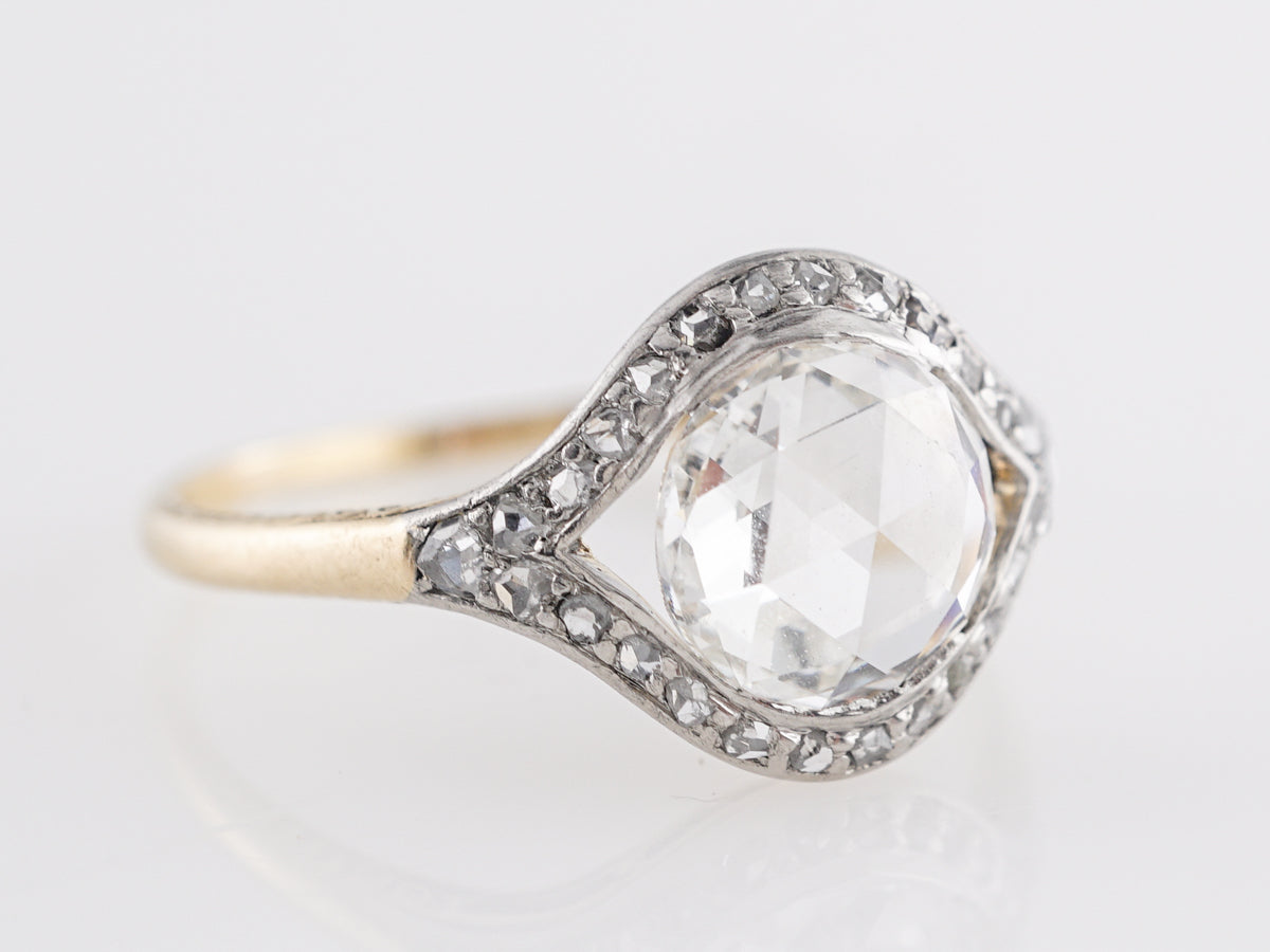 Rose Cut Victorian Diamond Engagement Ring in 14k & Platinum