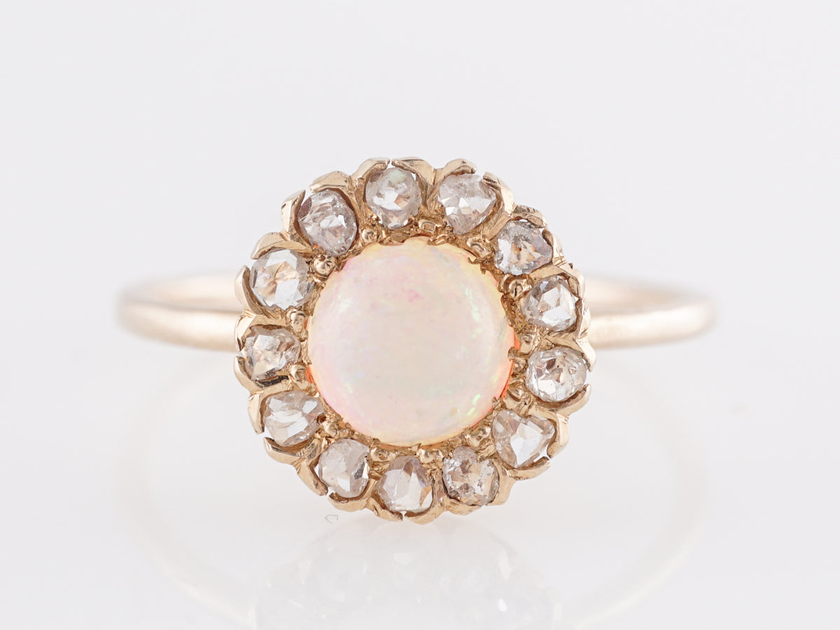 Victorian Opal Ring with Diamond Halo in 14K Yellow Gold