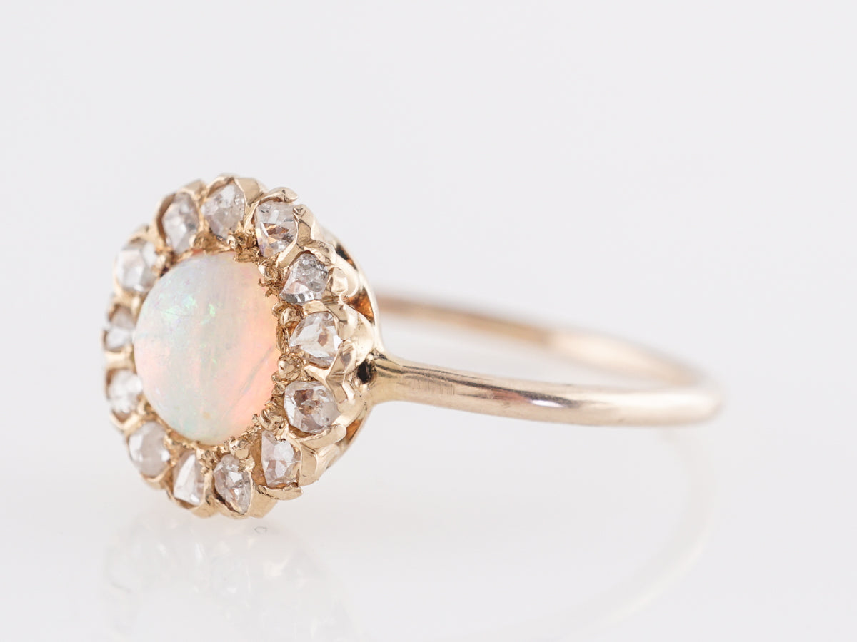 Victorian Opal Ring with Diamond Halo in 14K Yellow Gold