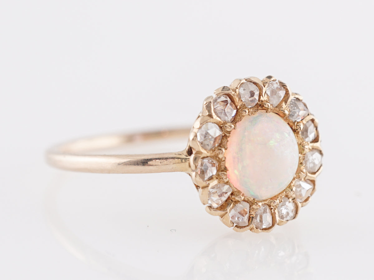 Victorian Opal Ring with Diamond Halo in 14K Yellow Gold