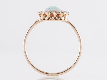 Victorian Opal Ring with Diamond Halo in 14K Yellow Gold