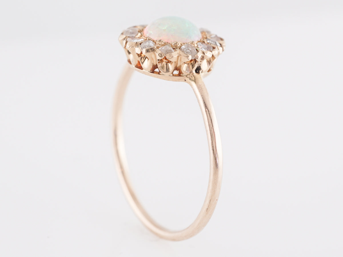 Victorian Opal Ring with Diamond Halo in 14K Yellow Gold