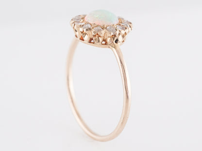 Victorian Opal Ring with Diamond Halo in 14K Yellow Gold