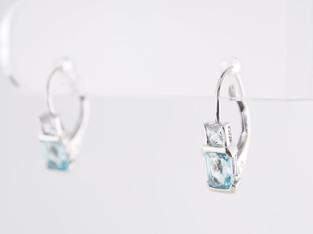 Aquamarine Dangle Earrings in 14k White Gold