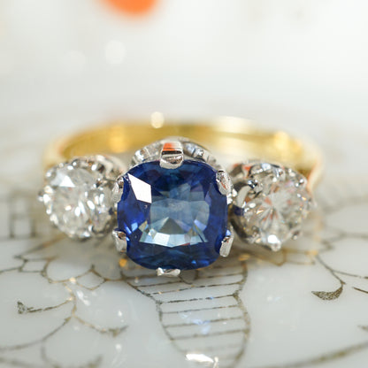 2.18 Sapphire & Diamond Engagement Ring in 18k & Platinum