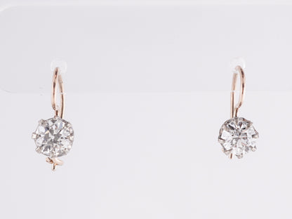 Antique European Diamond Earrings in Platinum and Yellow Gold