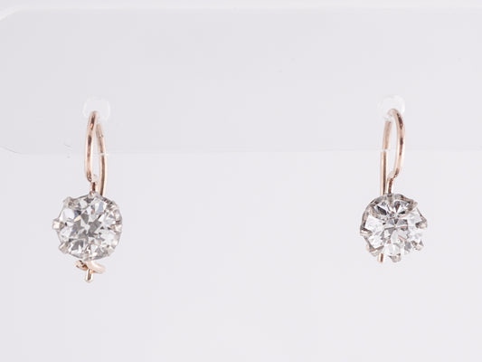 Antique European Diamond Earrings in Platinum and Yellow Gold