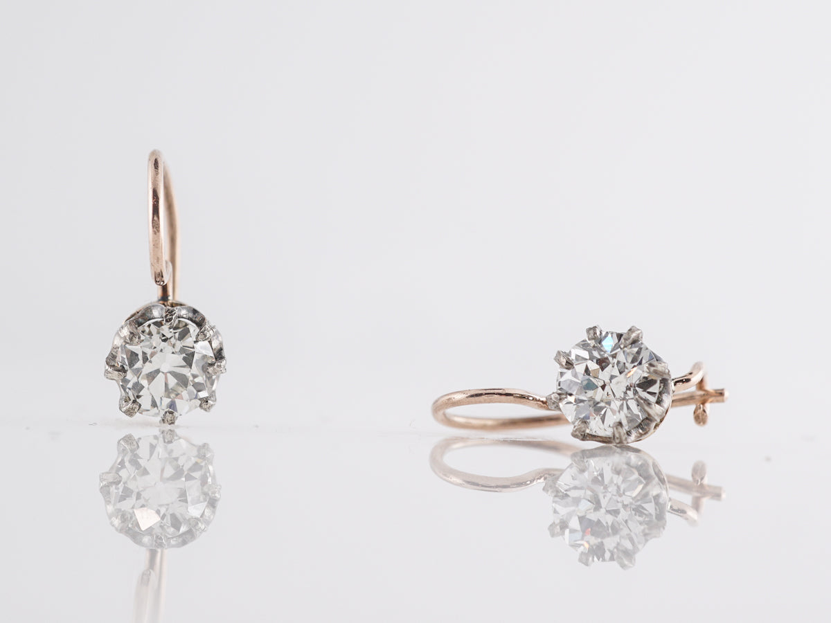 Antique European Diamond Earrings in Platinum and Yellow Gold