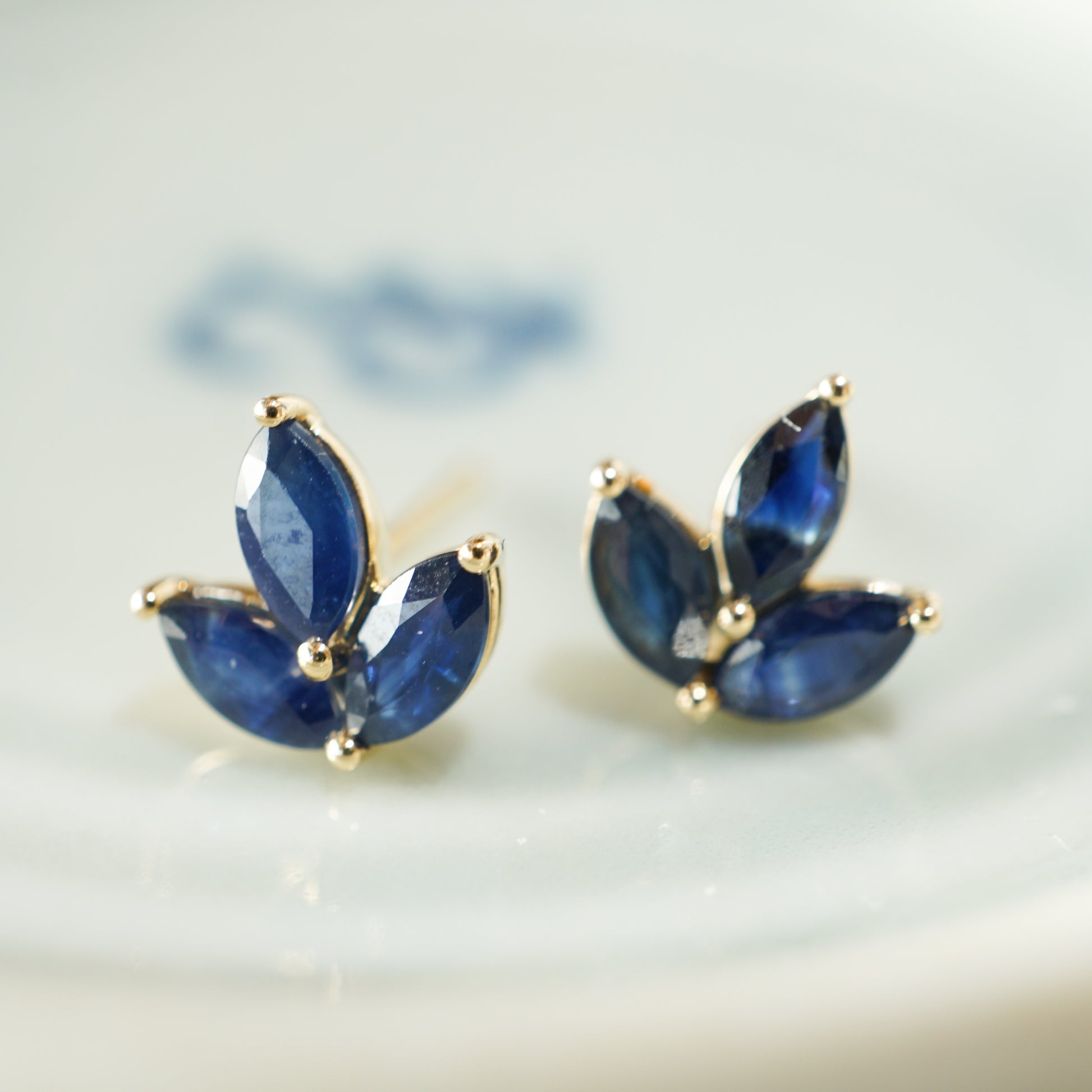 Marquise Cut Sapphire Stud Earrings in 14k Yellow GoldComposition: PlatinumTotal Gram Weight: 1.3 gInscription: 14k