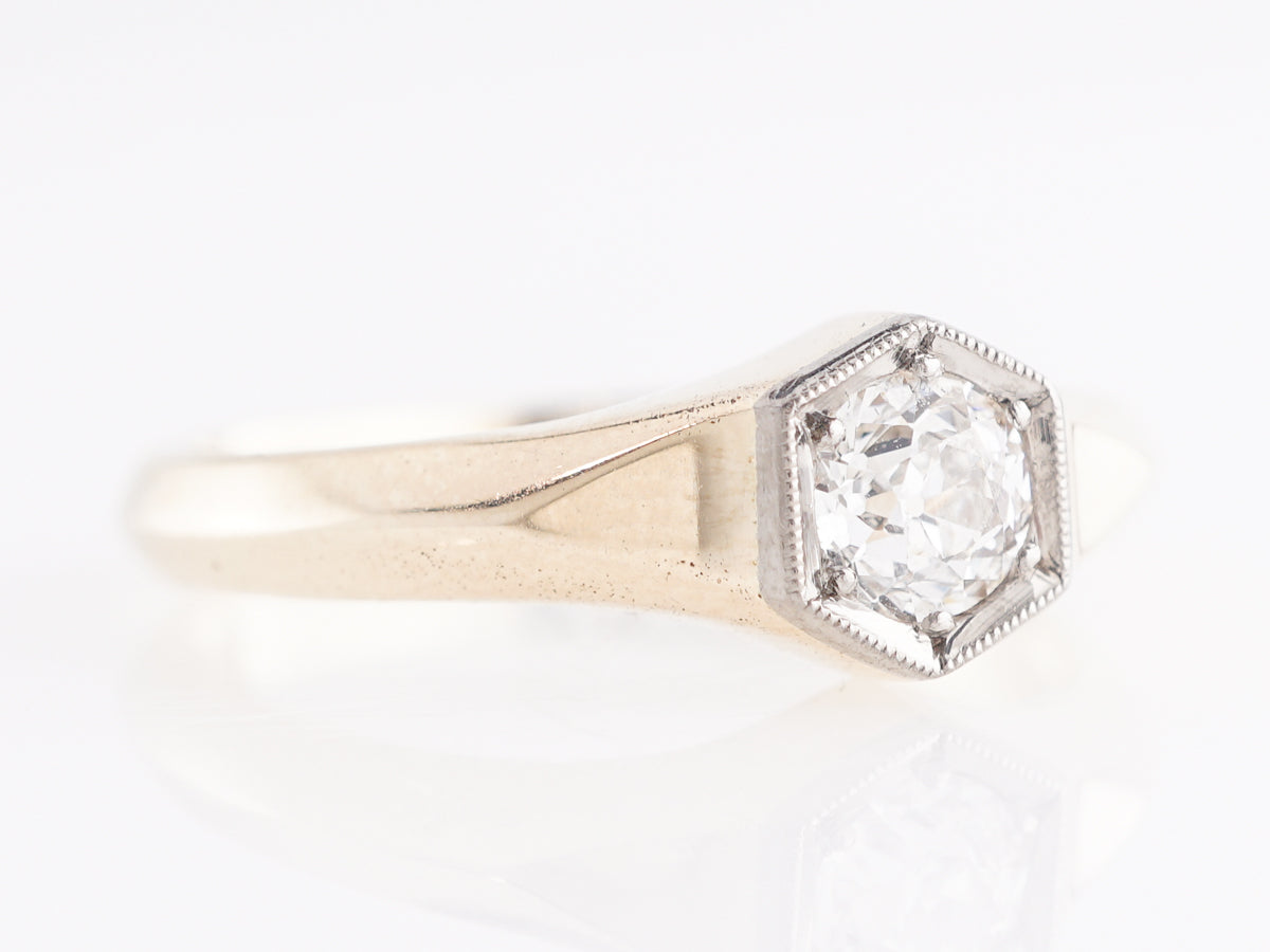 Art Deco Simple Solitaire Diamond Engagement Ring in 14K