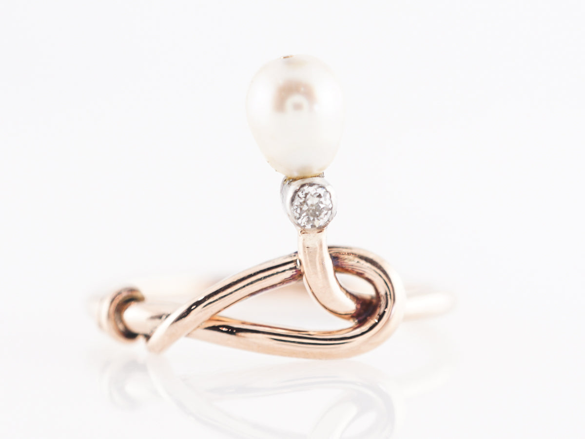 Victorian Diamond and Pearl Ring in 14k Yellow Gold