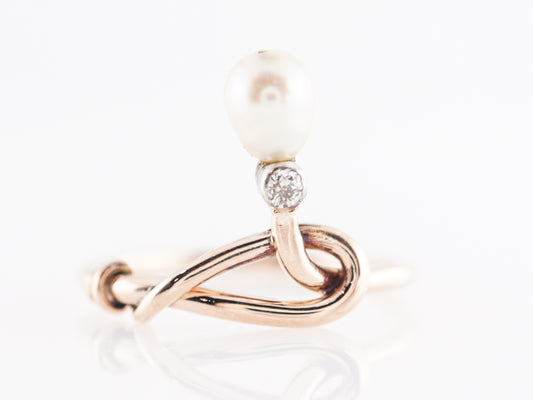 Victorian Diamond and Pearl Ring in 14k Yellow Gold