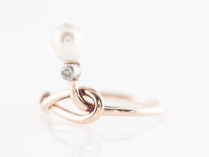 Victorian Diamond and Pearl Ring in 14k Yellow Gold
